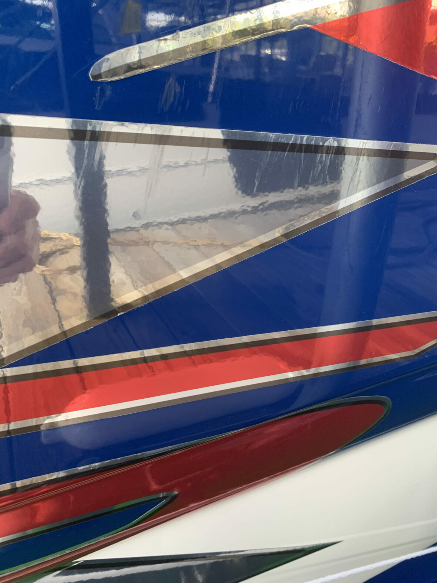 Performance Boat - Blue & Red Racing Stripes